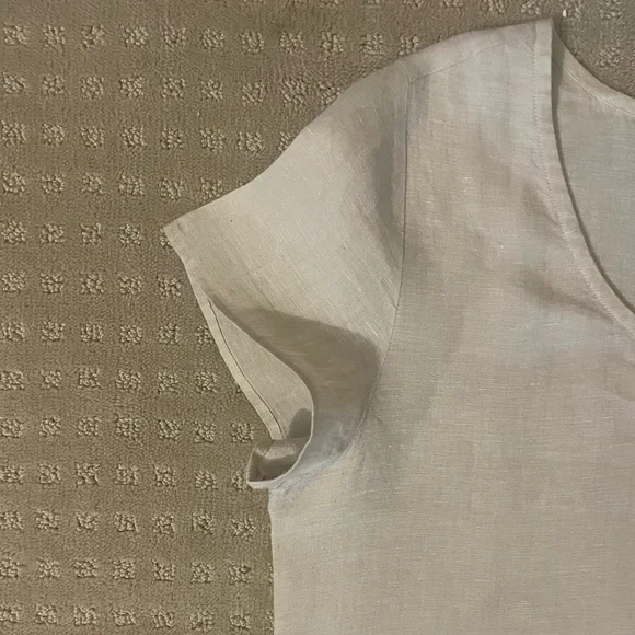 **SOLD**Soft Surroundings, 100% Linen, Relaxed Fit, Short Sleeve Dress, Beige - Picture 3 of 10